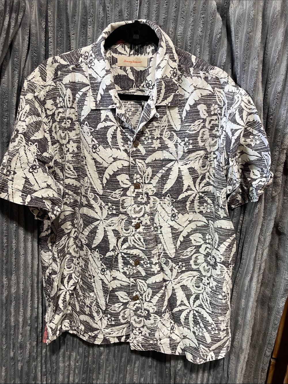 Tommy Bahama Linen Black & White Tropical Print Button-Down Shirt